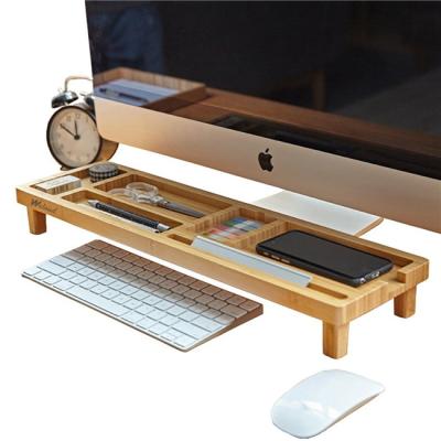 China Eco-friendly Desktop Computer Desk Organizer Storage Keyboard Anti Dust Shelf Bamboo Sustainable Plug for sale