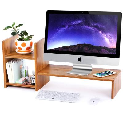 China Eco-friendly Bamboo Desktop Riser 2 Tier Desktop Storage Organizer Rack Monitor Stand for sale