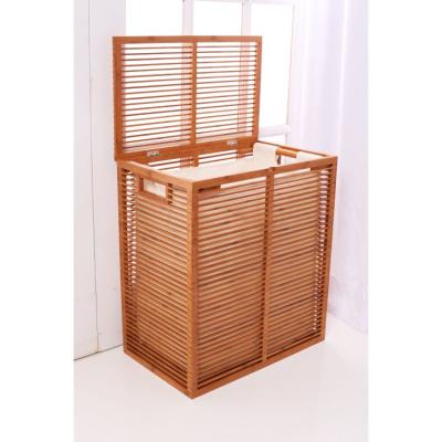 China Sustainable Hot Selling Foldable Laundry Hamper Removable Cloth Liner Bamboo Hamper With Lid for sale