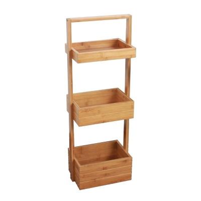 China Natural Bamboo Three Tier Eco-friendly Kitchen Accessory Storage Free Standing Bathroom Trolley Home Organizer Rack Living Room Decorative Socket for sale