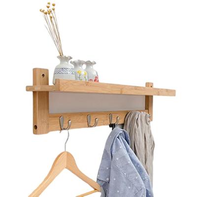 China Sustainable Bamboo Wall Shelf Coat Hook Rack Unibody Construction With 5 Alloy Hooks For Bathroom for sale