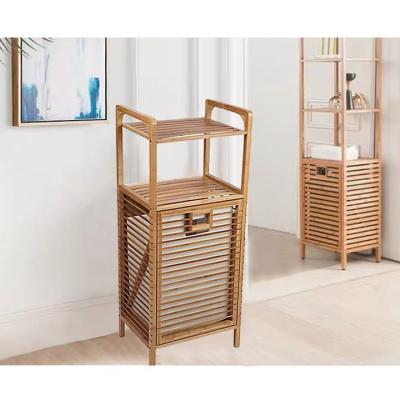 China Eco-friendly Waterproof Durable Bathroom Clothes Rack Bamboo Tilt-Up Bathroom Storage Basket Basket for sale