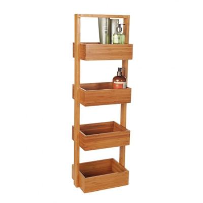 China Standing Type Solid Bamboo Free Standing Trolley Storage Rack 4 Tier Bathroom Bath Shower Rack Wholesale for sale