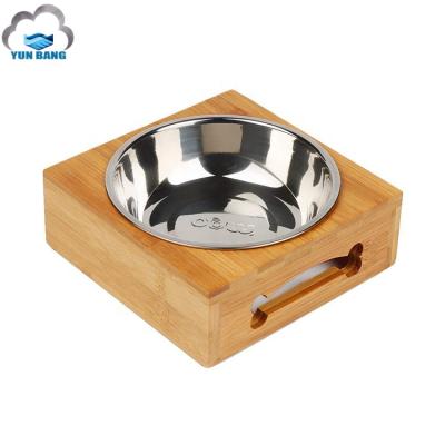 China Wholesale Custom Stainless Steel Dog Bowl New Wooden Non-Slip Sustainable for sale