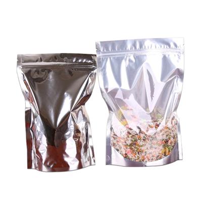 China Moisture Proof Stand Up Pouch Front Clear Back Resealable Mylar Aluminum Foil Zipper Lock Bag Food Packaging Bag for sale