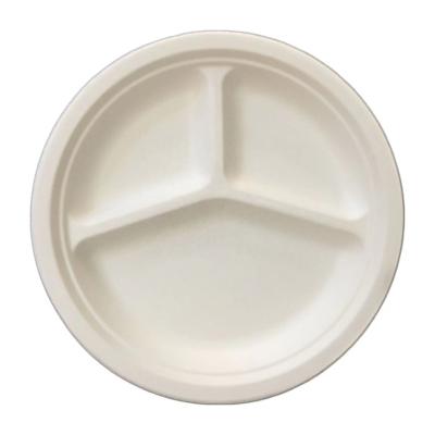 China 10 Inch 100% Natural Biodegradable Bagasse Food Dish With 3 Compartments for sale