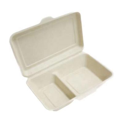 China 1000ml Rectangle Clamshell Biodegradable Hinged Food Bowl With 2 Compartments for sale