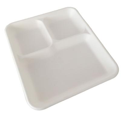 China 3 Compartment Biodegradable Compostable Food Tray Made From Wheat Straw Pulp Bagass Food Tray for sale