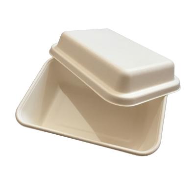 China 1000ml Bagasse Or Wheat Straw Biodegradable Food Tray With Lid Optional for sale