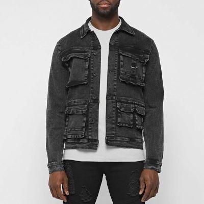 China Durable Mens Denim Jacket Custom Made Black Jeans Mens Washed Cargo With Pockets for sale