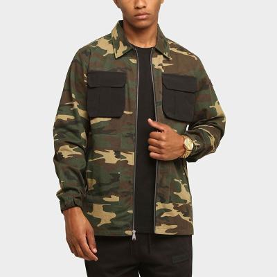 China Waterproof Double Patch Fold Over Collar Chest Pockets Camouflage Disruptive Twill Jacket Mens Pattern Canvas for sale