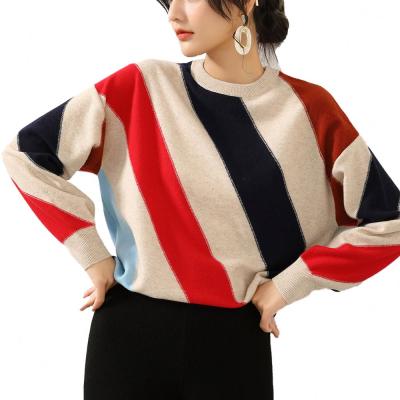 China Anti-wrinkle hot sale in autumn and winter women's striped sweater round neck sweater factory wholesale OEM customized fashion trend style for sale