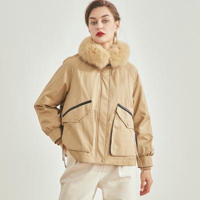 China Anti-Wrinkle Real Coat Outerwear Winter Girl Jackets Real Thick Warm 90s Raccoon Fur Collar White Duck Down Coats Women Detachable Two Piece Set for sale