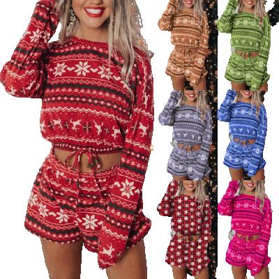 China QUICK DRY Short Christmas Pajamas Loungewear Women Lounge Wear Women Sleep Wear Set Nightwear for sale