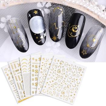 China Finger Nail Art 2021 New 6 Kinds Nail Art 3d Sticker Korea Gold Nail Strip Sticker for sale