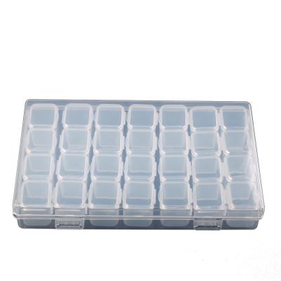 China Nail Tips Storage Box 28 Slots Empty Clear Plastic Nail Art Storage Box Rhinestone Tools Beads Jewelry Show Organizer Storage Box Case Holder for sale