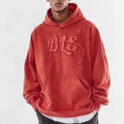 China Custom Men Puff Print Pigment Dye Pull Over Thick Oversized Hoodie for sale