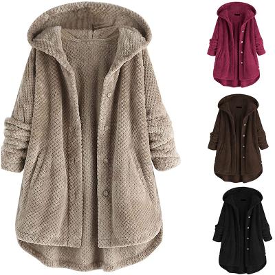 China Hooded Cardigan Fleece Faux Fur Coats for Women Long Sleeve Jacket Button Fluffy Pullover Outerwear Coat for sale