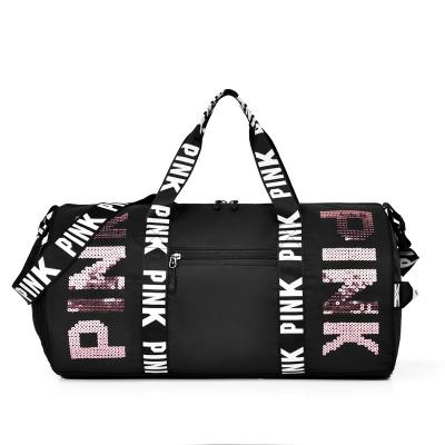 China Vintage Manufacturer Custom Logo Polyesters Shoulder Large Capacity Sports Women's Trolley Duffle Travel Pink Waterproof Gym Bag for sale