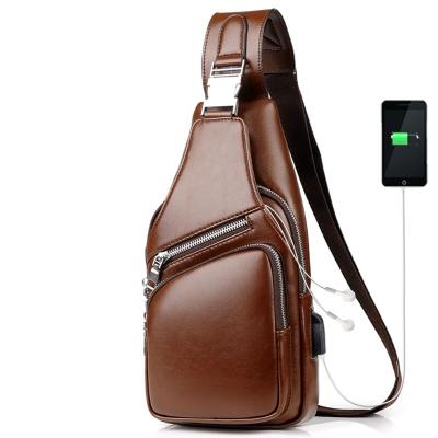 China With USB Men's USB Charging Chest Anti-theft Bag Pu Leather Casual Shoulder Bag Outdoor Cycling Sports Cross - Body Bag for sale