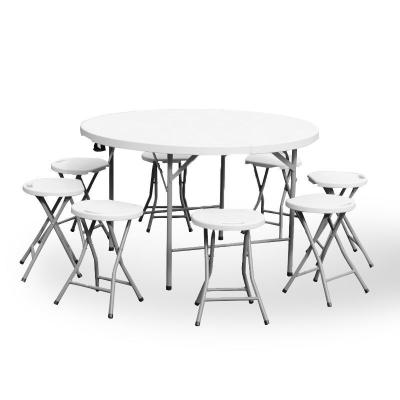 China Modern White Round Picnic BBQ Foldable Table Portable Plastic Dining Camping Outdoor Folding Table for sale