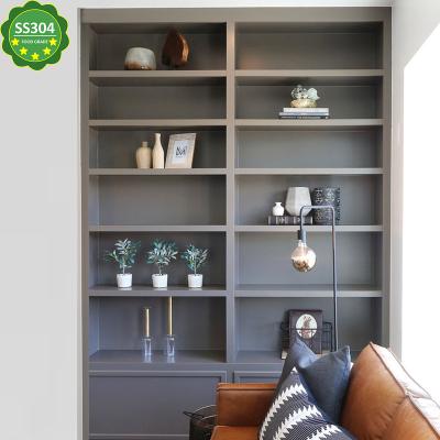 China Wholesale Expandable Stainless Steel Bookcase With Door Shelf Glass Shelf With Table Bookcases for sale