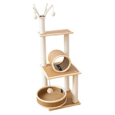 China Wholesale Self-Assembled Solid Wooden Cat Scratcher Sisal Cat Toy Pet Tree DIY Product Viable Cat Climbing Frame Garbage Cat Toy for sale