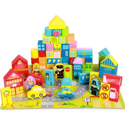 China Building Blocks Building Blocks Toys Children's DIY Urban Traffic Building Blocks Wooden Toy Hot Sale Wooden Education Baby Toy Game Building Blocks Toys for sale