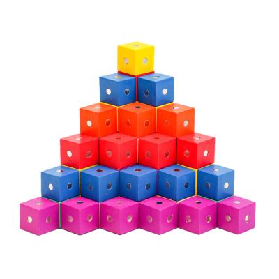 China Hot Selling Educational Magnetic Wooden Cube Block Kids Jigsaw Block Building Toy Amazon Block Toy for sale