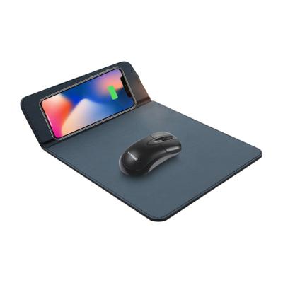 China Desktop Wireless Cell Phone Charging PU Cloth Stand Folding Locking Mouse Pad for sale