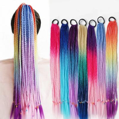 China Hair Accessories Wholesale Gradient Color Wigs Ponytail Braiding Elastic Hair Band Girls Twist Elastic Braid Rope Hair Band New for sale