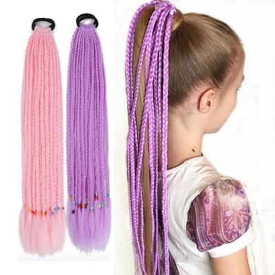 China Hair Accessories 2022 Colorful Beauty Headwear Hair Braid Kids Gift Hair Accessories Girls Wigs Ponytail 60cm Headbands Elastic Band for sale