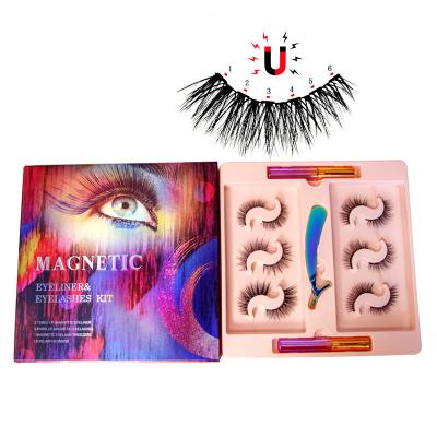 China Amazon Best Selling 6 Eyelashes 6 Magnets 3D Magnetic Vegan Eyeliner Long Soft Luxury Magnetic Natural Eyeliner Kit for sale