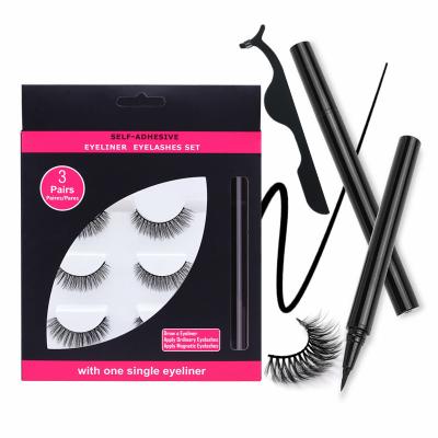 China 3Pairs Long Natural Eyelashes Self Adhesive Eyeliner Set Short False Lashes During Eyelash Makeup Handmade Tool for sale