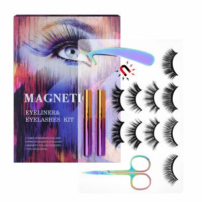 China Natural Soft Factory Waterproof Magnetic False Eyelashes With Eyeliner Scissors Sets Durable 5 Pairs 5 Magnetic Eyelash Kits for sale