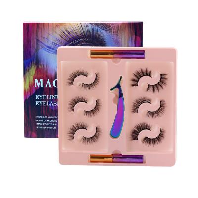 China Natural Soft ACTIONS 6 Pairs 6 Magnets Magnetic Eyelashes With Bundle False Eyelashes Mink Eyelashes With Magnetic Eyeliner for sale