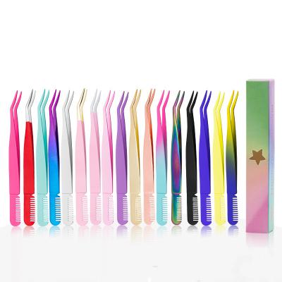 China New Slim Mouth Style Eyelash Tweezers Beauty Tools Lightly Say Stainless Steel Eyebrow Lip Tip Clip With Comb Eyebrow Tweezers for sale