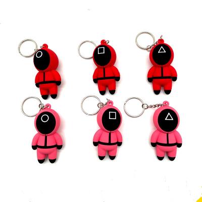 China New Arrival 3D PVC Keychain Squid Game Key Ring Figures Pendant Accessories Squid Staff Eco-friendly Game Material for sale