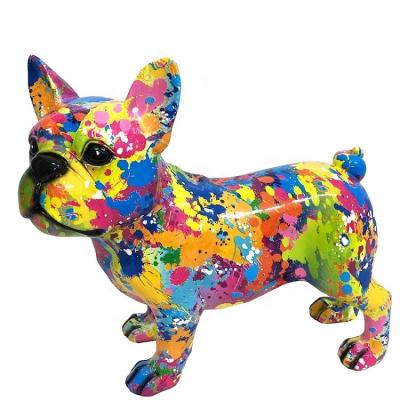 China Resin French Bulldog Statue MODEL TOY Dropshipping Graffiti Oil Painting in Decal Dog Sculpture Souvenir Home Accessories for sale