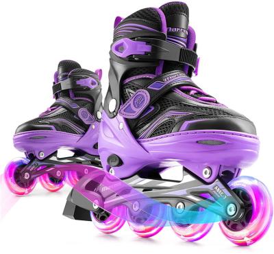 China Pink PU Leather Integrated Speed ​​Skates Patin A Professional Adult Caster Patines En Linea Infantil Quadruple Snap Roller Skates Kids OEM for sale