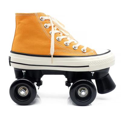 China Fashion Canvas Adult Wholesale High Grade PU Snap Roller Stripes, Hot Selling Double Row Four Wheel Roller Skates for sale