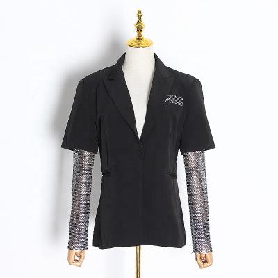 China Breathable TWOTWINSTYLE Summer Women Blazer Women Long Sleeve Diamond Patchwork Elegant Long Coat Female for sale