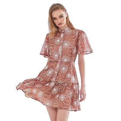 China TWOTWINSTYLE Breathable Print Waist Short Sleeve Vintage High MIni Women Summer Dress for sale