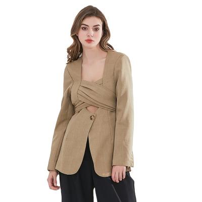 China TWOTWINSTYLE Breathable Place Collar Long Sleeve Cross Ruched Loose Bowknot Casual Blazer For Women for sale