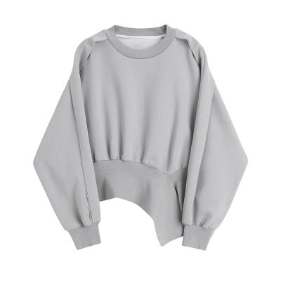 China TWOTWINSTYLE Slit Edge Patchwork Breathable Asymmetrical Neck Long Sleeve Loose Female Sweatshirt for sale