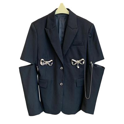 China TWOTWINSTYLE Breathable Casual Straight Hollow Out Patchwork Chain Bowknot Ladies Blazer for sale