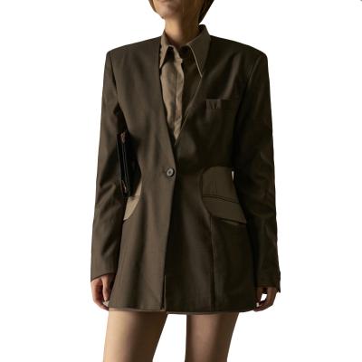 China TWOTWINSTYLE Double Layer Colorblock Breathable Detachable Patchwork Slimming Ladies Blazer for sale