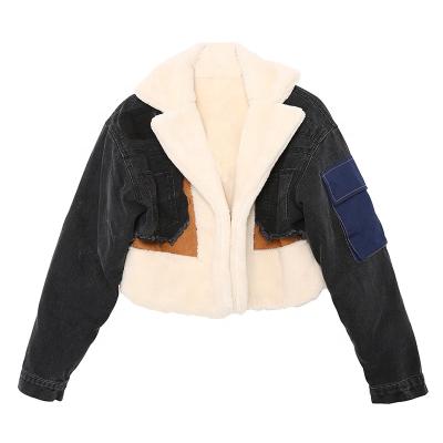 China TWOTWINSTYLE Jacket Women Long Sleeve Viable Lapel Thick Coat Tops Female Patchwork Denim for sale