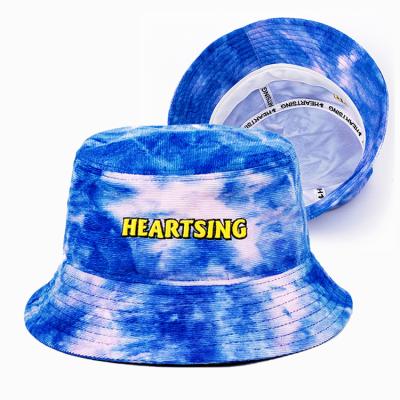 China Unisex custom 3d character embroidered muliti color corduroy tie dye bucket hats for sale