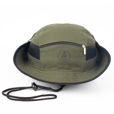 China Character Outdoor Mens Mesh Custom Zipper Pocket Hats Bucket Fishing Hats for sale